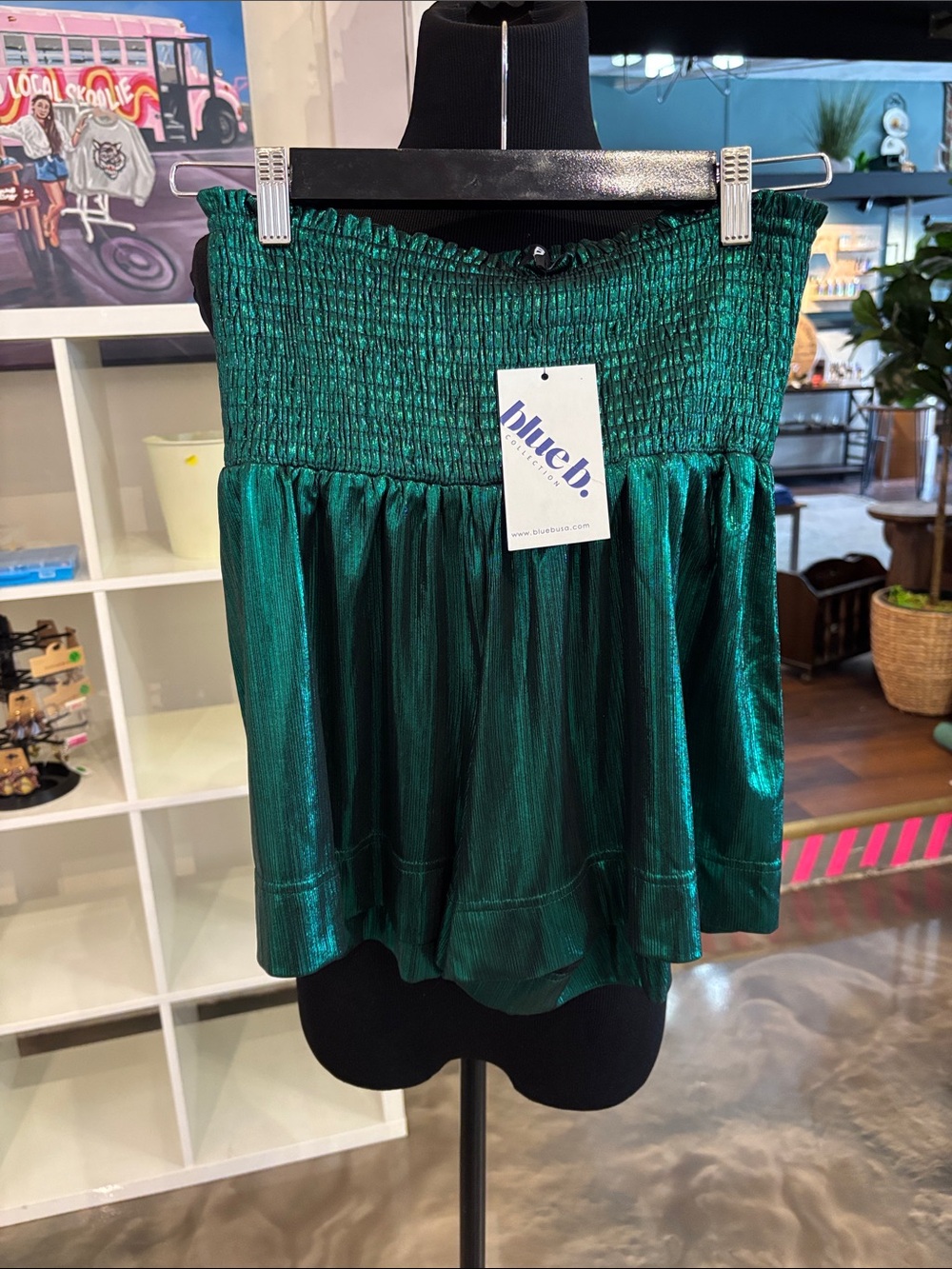Blue B. Emerald Green High-Waist Satin Shorts